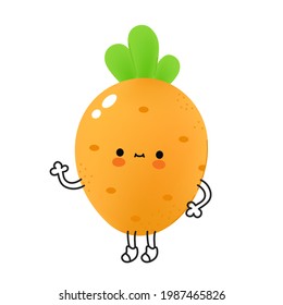 Cute funny carrot vegetable with face. Vector cartoon kawaii doodle character illustration icon. Carrot vegetable cartoon character mascot concept. Isolated on white background