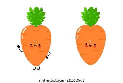 Cute funny carrot waving hand character. Vector hand drawn cartoon kawaii character illustration icon. Isolated on white background. Happy carrot character concept