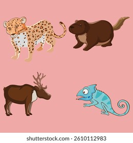 Cute and Funny Cartoon Animal Characters in a Colorful Vector Set