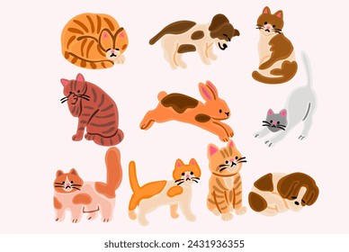 Cute funny cartoon animal vector puppy pet characters different breads doggy illustration. Furry human friends home animals. Cat, dog, rabbit.