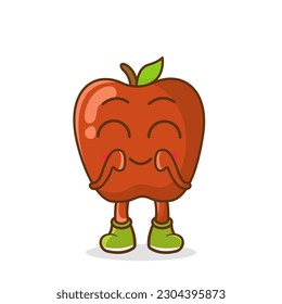 Cute, funny cartoon apple character. Illustration of a cute apple character who is pleased