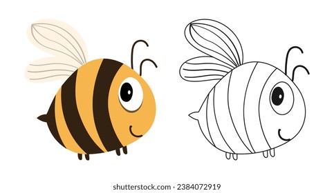 Cute funny cartoon bee. Illustration and sketch, outline drawing for a coloring book. Vector