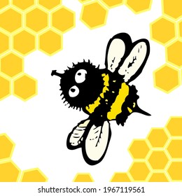Cute funny cartoon bees. Vector illustration.