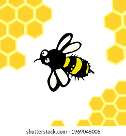 Cute funny cartoon bees. Vector illustration.