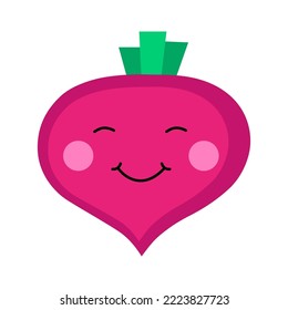 Cute, funny cartoon beet  character. Emotions. Beetroot smilie. Vector illustration for children. 