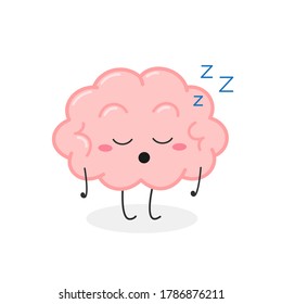 Cute Funny Cartoon Brain Character Dozing Off On His Way. Vector Illustration Isolated On White Background 