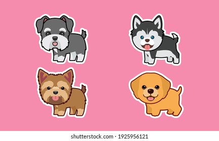 Cute funny cartoon breed puppy character