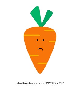 Cute, funny cartoon carrot character. Emotions. Food smilie. Vector illustration for children. 