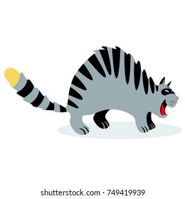 Cute funny cartoon cat. Emotion of aggression and angry. Vector illustration with feline character 