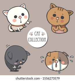 Cute and funny cartoon cat set. Vector illustration. 
