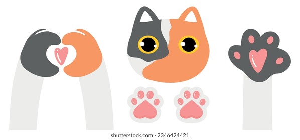 Cute and funny cartoon cat set doodle.