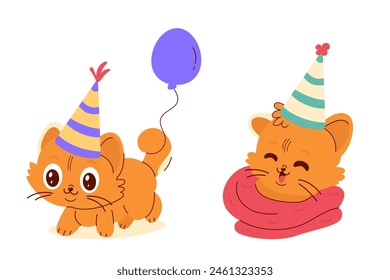 Cute funny cartoon character birthday cat