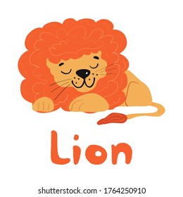 cute funny cartoon character lion. Flat design of a children s character in cartoon style. For children s items, postcards, t-shirt design, toys. Isolated on a white background. Vector illustration