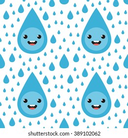 Cute and funny cartoon character water drops seamless pattern background.