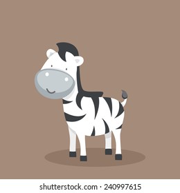 Cute funny cartoon character of a zebra on brown background.