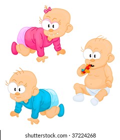Cute funny cartoon children isolated on white