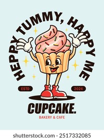A cute and funny cartoon cup cake character mascot design
