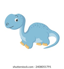 Cute funny cartoon dinosaur on a white background. Print, illustrtation, vector