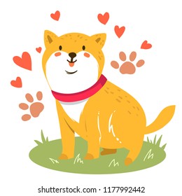 Cute funny cartoon dog. Vector Shiba inu. Dog illustration. Furry human friends. Home animal.