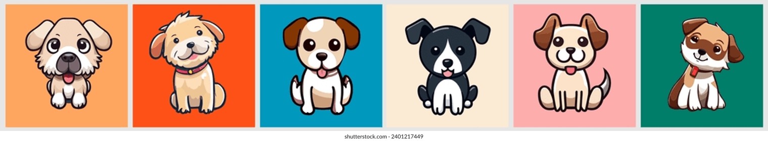 Cute funny cartoon dogs doodle vector set. 