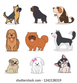 Cute funny cartoon dogs vector.