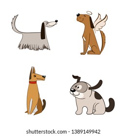 Cute funny cartoon dogs vector illustration.