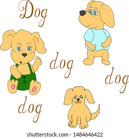Cute funny cartoon dogs vector puppy pet.
  Furry human friends home animals. Cartoon lines art. Vector hand draw illustration EPS10.
