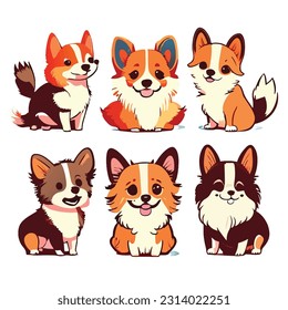 Cute funny cartoon dogs vector puppy pet characters different breads doggy illustration. Furry human friends home animals