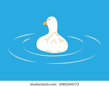 Cute funny cartoon duck, poultry swimming in a pond, farm waterfowl. Flat colorful hand drawn vector illustration.