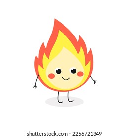 Cute funny cartoon fire flame character. Vector flat illustration isolated on white background