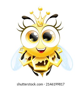 Una graciosa caricatura llena a la reina de abejas con corona.