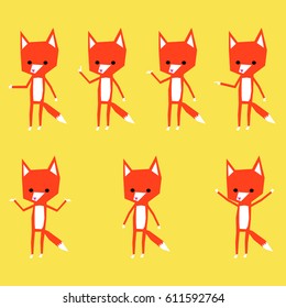 Cute funny cartoon fox , gesturing and posing