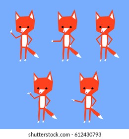 Cute funny cartoon fox , gesturing and posing