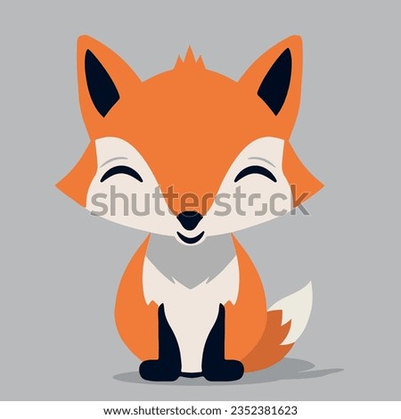 Cute funny cartoon fox on a gray background. Vector flat illustration. Logo, icon