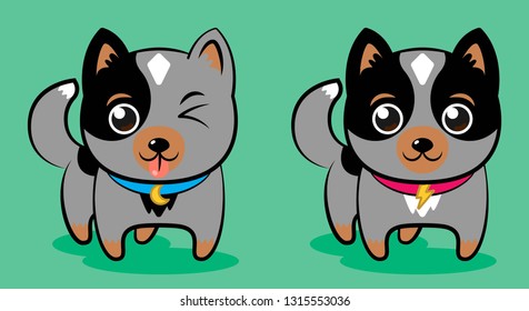 Cute and funny cartoon of friends dogs
