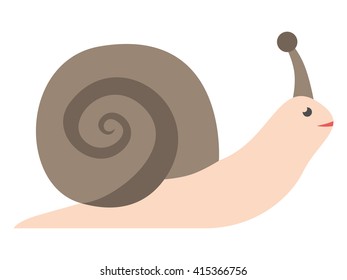 Cute funny cartoon garden snail with brown spiral shell isolated on white. Flat style. EPS 8 vector illustration, no transparency