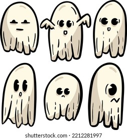 Cute Funny Cartoon Ghost Character Icons for Halloween