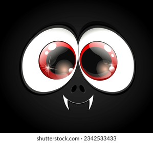 Cute funny cartoon Halloween vampire scary face with fangs