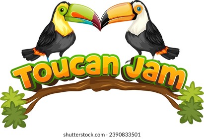 A cute and funny cartoon illustration of a toucan jamming