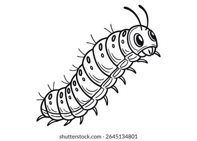 A cute, funny cartoon insect caterpillar vector illustration with a smile