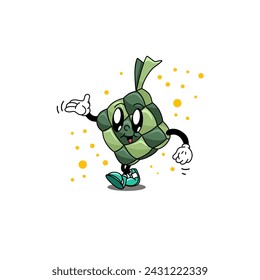 cute and funny cartoon ketupat emoticon vector illutration
