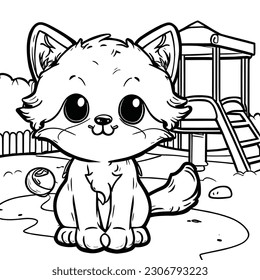 Cute and funny cartoon kitten coloring page.