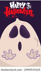 Lindo y divertido pequeño fantasma de dibujos animados . Halloween ilustración Vector.