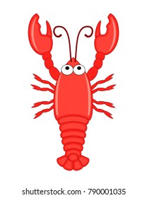 Cute funny cartoon lobster. Vector illustration isolated on white background. Sea animals.