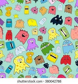 Cute, funny, cartoon monsters. seamless pattern