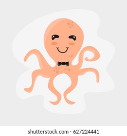 Cute and funny cartoon octopus. Vector illustration.
