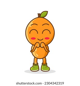 Cute, funny cartoon orange character. Illustration of a cute orange character who is pleased