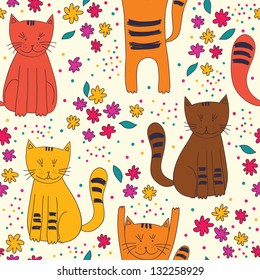 Cute funny cartoon pattern with cats