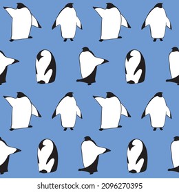 Cute funny cartoon penguin collection. Seamless pattern cute cartoon animal. illustration Cartoon texture of penguin characters. Canvas, wrapping paper, textiles, background filling.