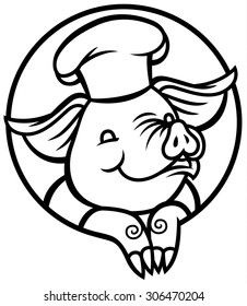 cute funny cartoon pig with cap chef